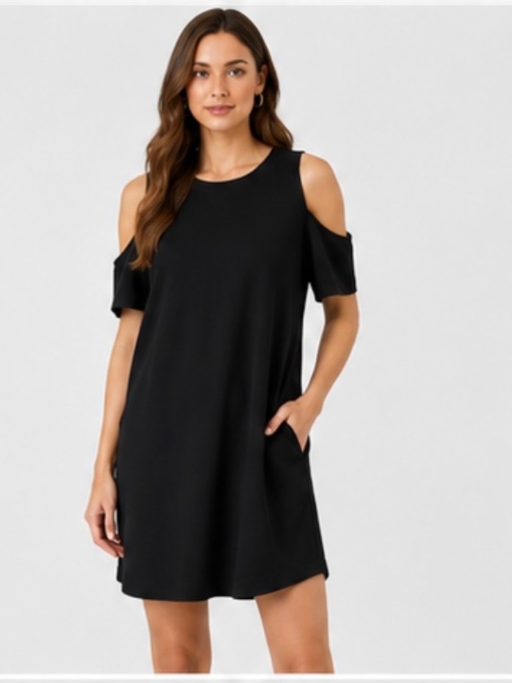 Calvin Klein Jeans Women Black Cold Shoulder Shift Mini Dress Pockets
